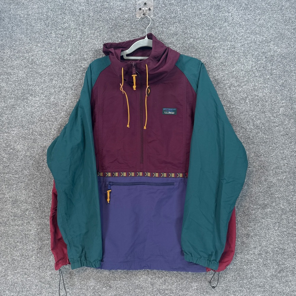L.L Bean Anorak Jacket Womens 2X Multicolor Colorblock Hooded Pullover Hiking